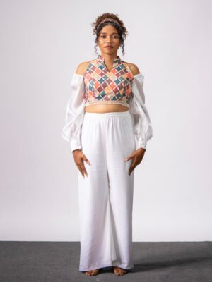 Cotton hakoba crop top with flared pallazo pants
