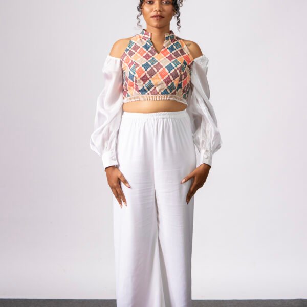 Cotton hakoba crop top with flared pallazo pants